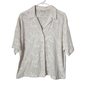 ROARK Sheer Lace Riviera Woven Button-Up Shirt Cream Textured Resortwear Size‎ S